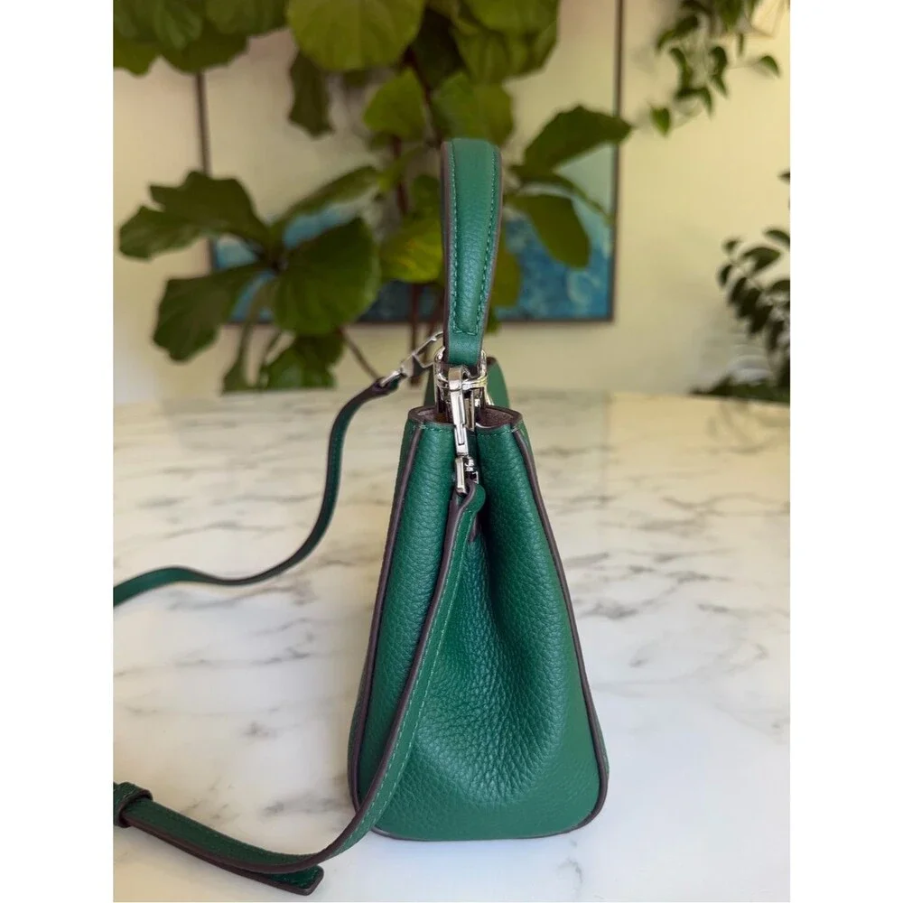 Tory Burch Mini Eleanor Soft Satchel Crossbody Dark Kale Green Pebbled Leather